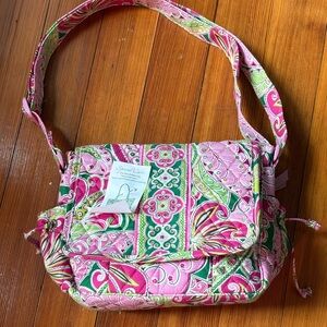 Vera Bradley quilted pink + green floral crossbody purse /messenger bag!